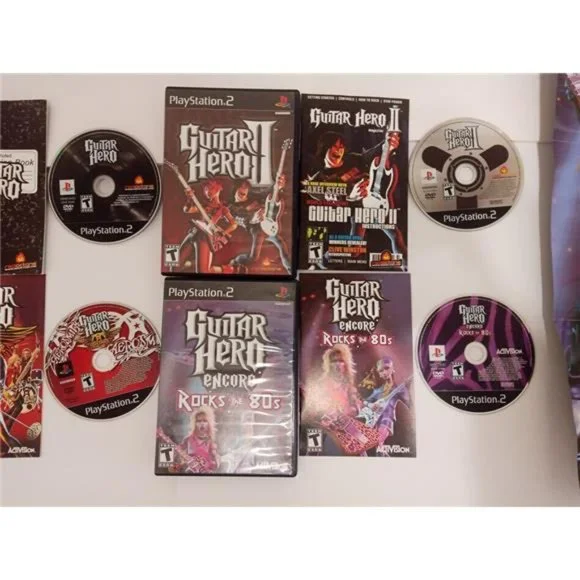 Guitar Hero Aerosmith 1,2, PS2 Bundle Gibson Red Octane Guitar TESTED 4 …